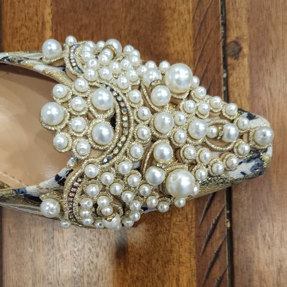 Women's Pointed Toe Kitten Heels Mules Sandals Slip On Pearls Decor Backless NIB - Picture 4 of 9